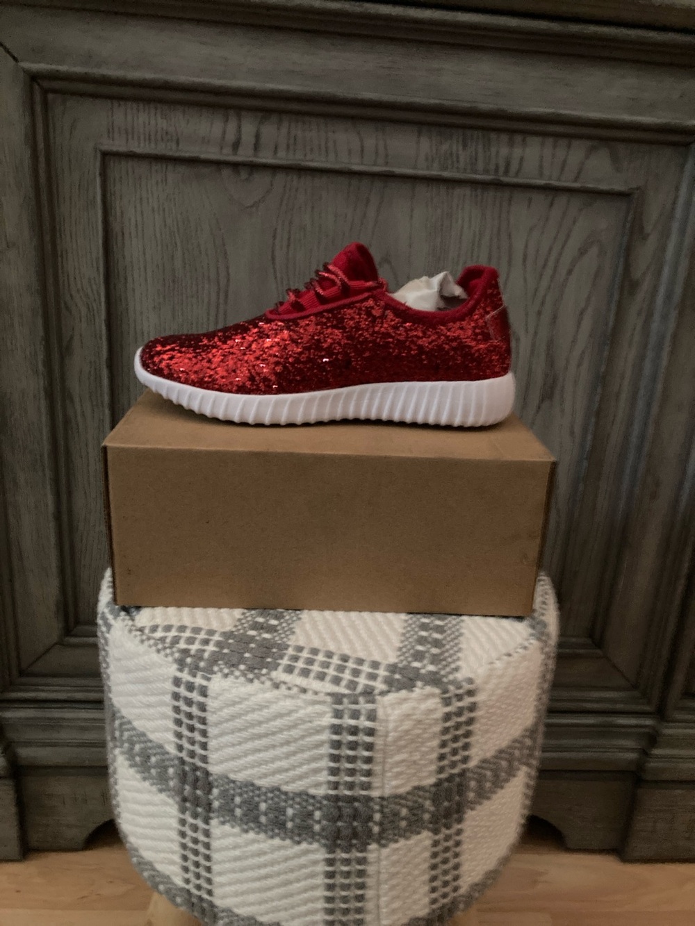 Sparkling Red Sequin Kids Sneaker with White Sole